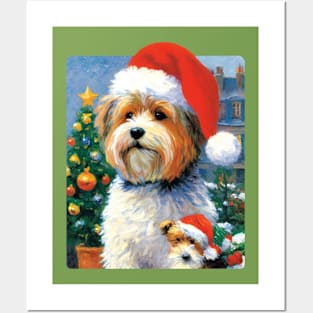 Christmas Lhasa Apso Dog Portrait painting Posters and Art